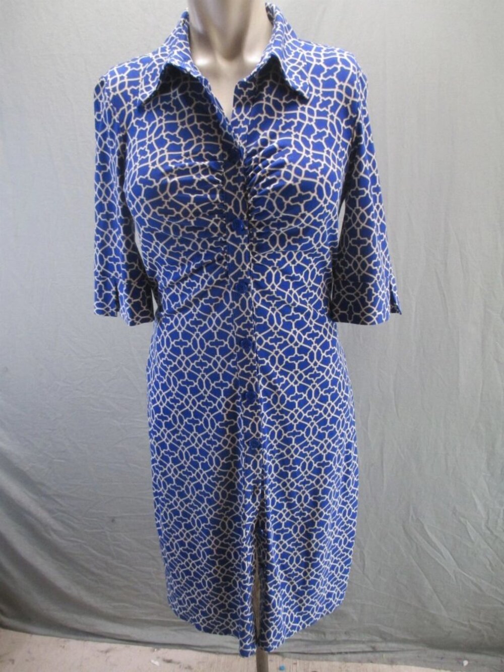 LAUNDRY Size 4 Womens Blue Geometric Short Sleeve Collared Button Dress